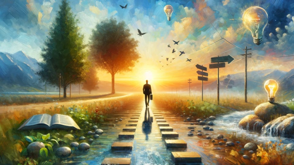 A graphical representation, image that symbolizes taking the path forward for learning and growth.